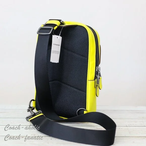 NWT Coach CL432 Track Pack In Colorblock Signature Canvas Mahogany/Bright Yellow - Picture 9 of 10